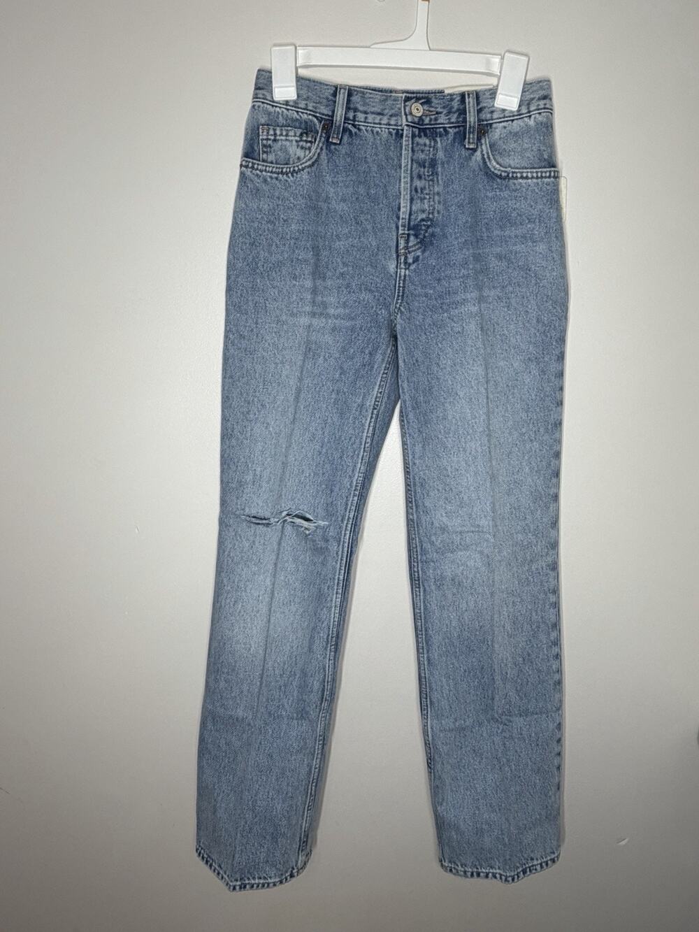 Free People Holly Ripped Bootcut Jeans Womens 26 Blue Denim Button Fly
